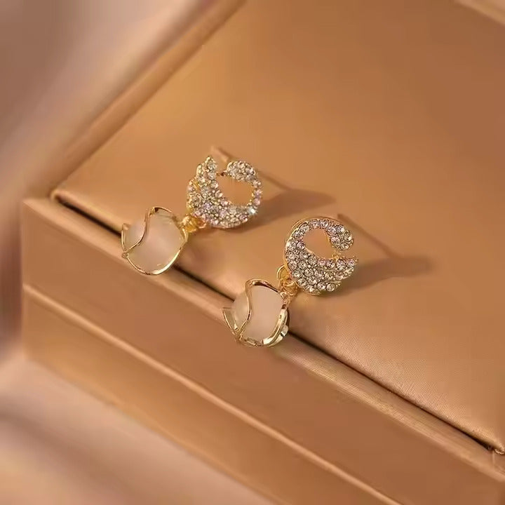 Cozy Crystal Swan Drop Earrings