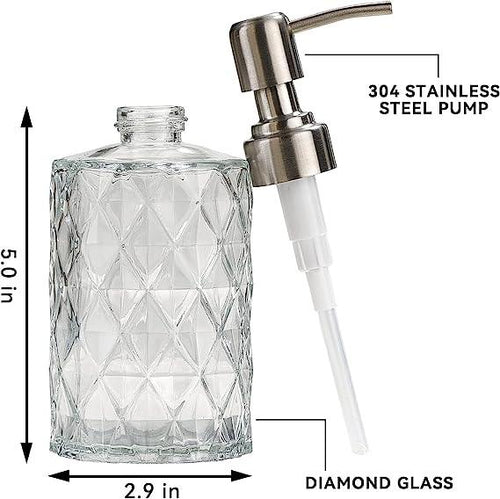 350ml Diamond White Glass Soap Dispenser with 304 Stainless Steel Pump